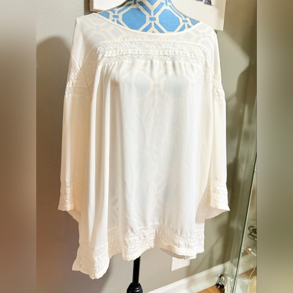 Sejour 20W Dressy Blouse Tunic Bell Sleeve Ivory Cream